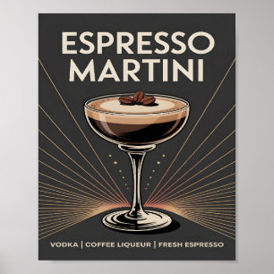 Póster Cóctel de Espresso Art Déco Marrón Oscuro Vintage