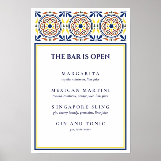 Póster Cóctel de la firma del mosaico amarillo de la mari (Frente)