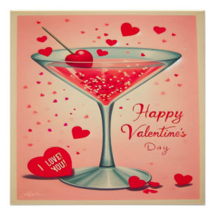 Póster Cóctel de Mid Century Valentine Martini