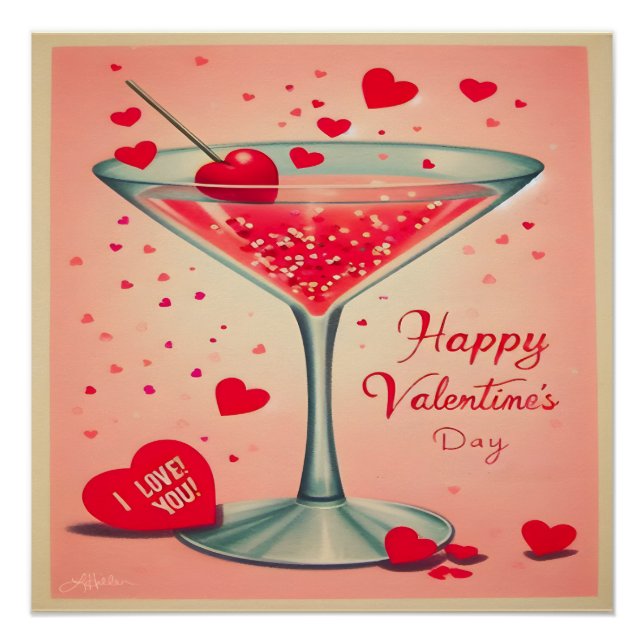 Póster Cóctel de Mid Century Valentine Martini (Anverso)