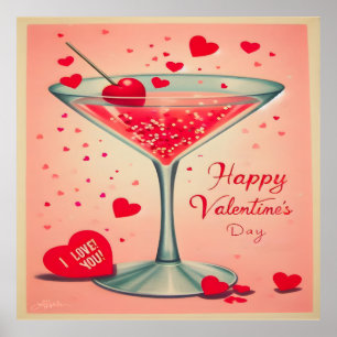 Póster Cóctel de Mid Century Valentine Martini