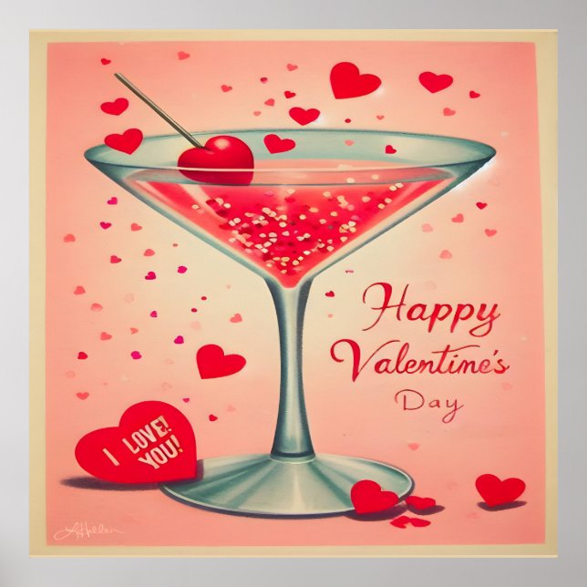 Póster Cóctel de Mid Century Valentine Martini (Frente)