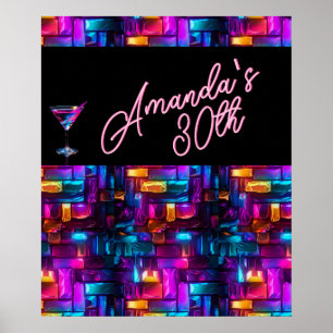 Póster Cóctel de vidrio teñido abstracto con luz negra de