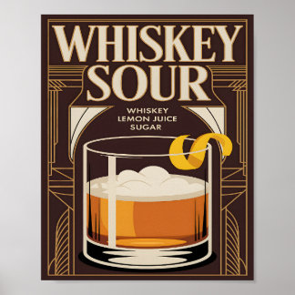 Póster Cóctel de Whiskey Sour Vintage Art Deco Bar