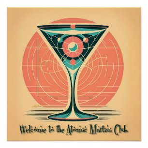 Póster Cóctel del Club de Martini Atómico de Entrelazamie