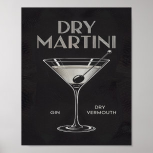 Póster Cóctel Dry Martini Gin Vermú Elegante Negro