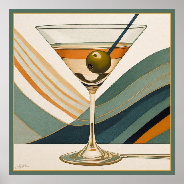 Póster Cóctel Martini Diseño de Mitad de Siglo (Frente)