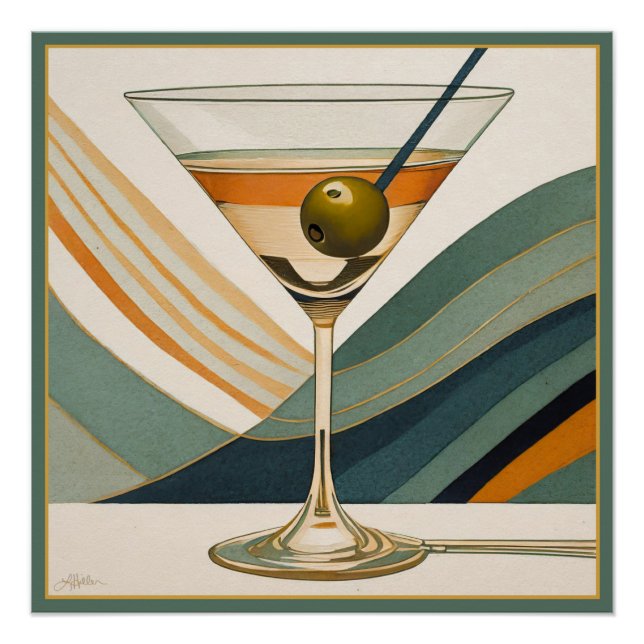 Póster Cóctel Martini Diseño de Mitad de Siglo (Anverso)
