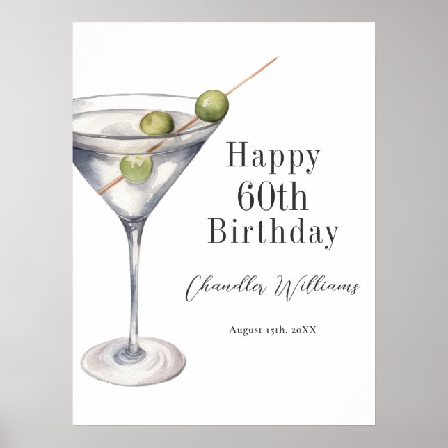 Póster Cóctel Martini Feliz Cumpleaños 60 (Frente)