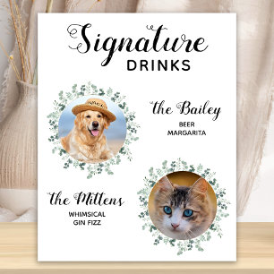 Póster Cóctel Mascota de bebidas con firma Boda
