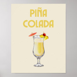 Póster Cóctel Retro Amarillo Pina Colada