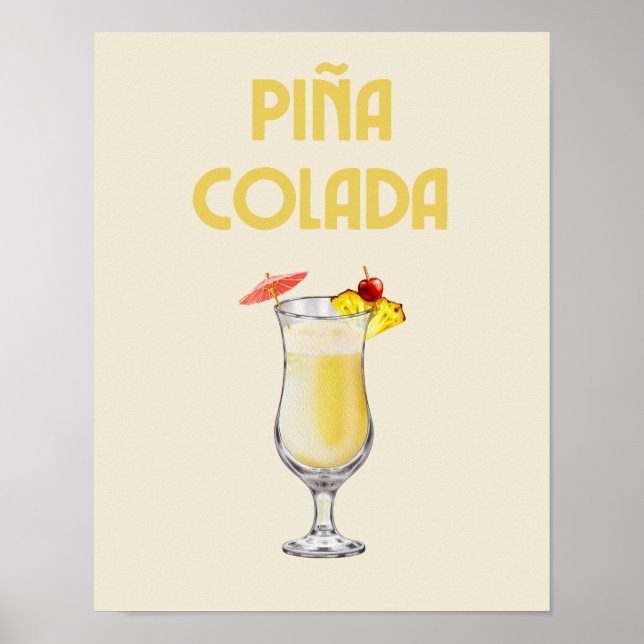 Póster Cóctel Retro Amarillo Pina Colada (Frente)