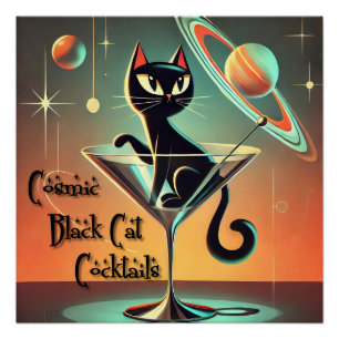 Póster Cócteles Cósmicos Futuristas Atómicos de Gato Negr