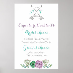 Póster cócteles de firma de boda de la flor de boya