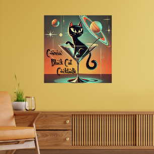 Póster Cócteles de gato negro cósmico futurista atómico