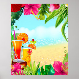 Póster Cócteles de Verano Tropical & Fiesta de Verano en