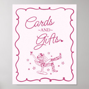 Póster Cócteles rosas y tarjetas de rodeo y regalos para