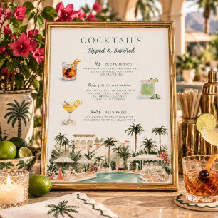 Póster Cócteles_signature Acuarela Villa Tropical