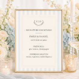 Póster Cócteles Signature Azul y Salvia Bodas a Rayas
