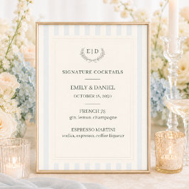 Póster Cócteles Signature Azul y Salvia Bodas a Rayas