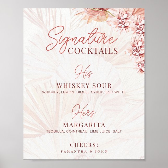 Póster Cócteles Signature Boho Bebidas de Ella y Él Boda (Frente)