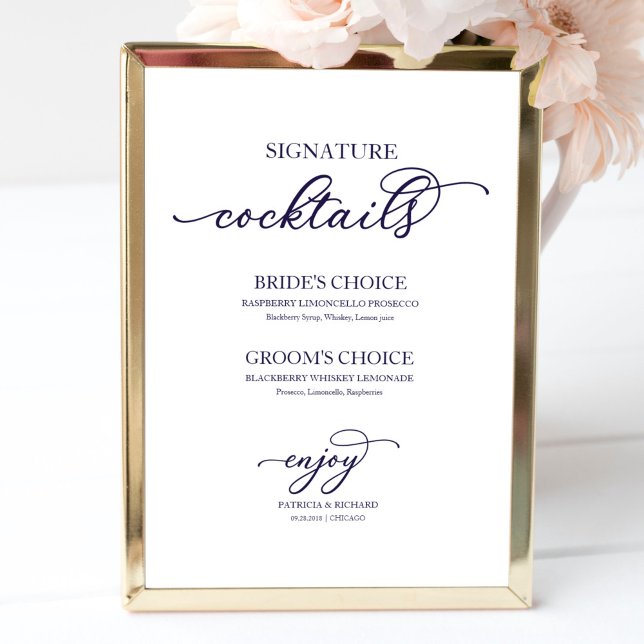 Póster Cócteles Signature Chic Script Azul Marino (Subido por el creador)