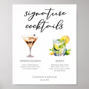 Póster Cócteles Signature Martini Mojito Menú de Boda