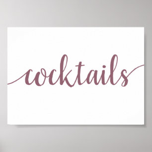 Póster Cócteles simples Mauve Pink Any Event Bar Rótulo
