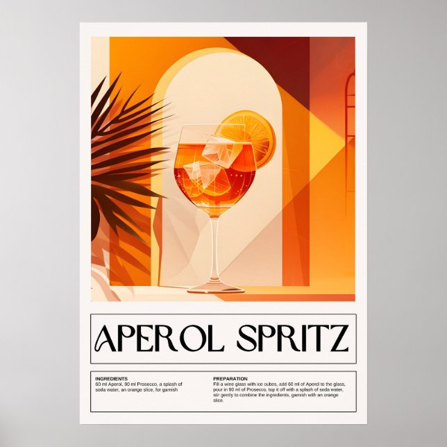 Póster Cócteles Vintage: Aperol Spritz (Frente)