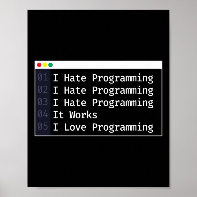 Póster Codificación de programadores odio la programación (Frente)