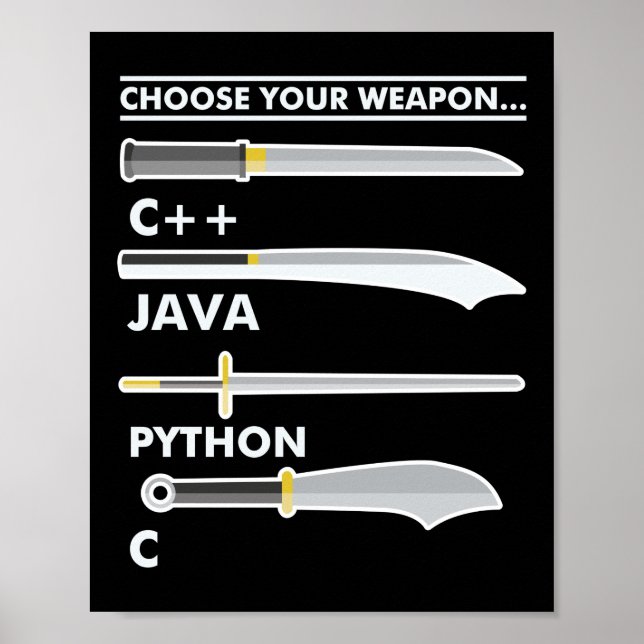 Póster Codificación del programador Elija su arma C Java  (Frente)