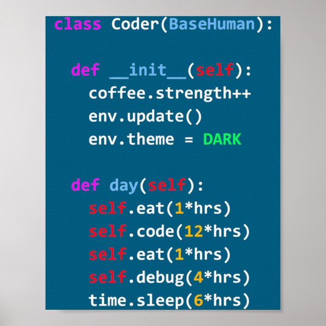 Póster Codificación Divertida Python Cl Comer Código Dorm (Frente)