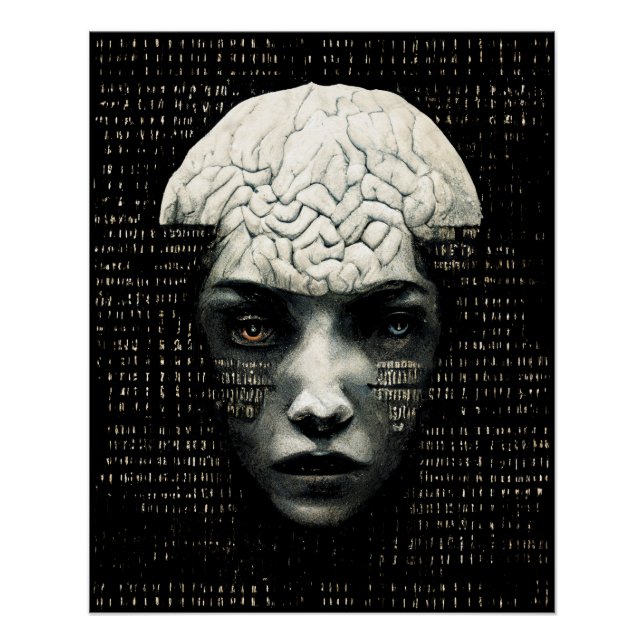 Póster Código binario del hombre de matriz (Anverso)
