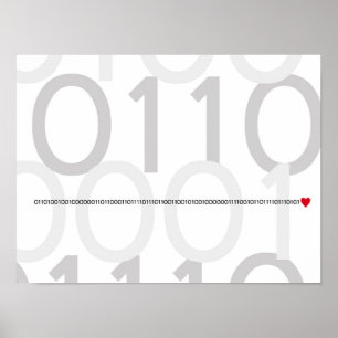 Póster Código binario me encanta poster Geek corazón