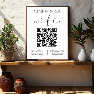 Póster Código QR Blanco Por Favor Disfruta De Nuestro Wif