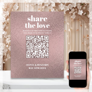 Póster Código QR Comparte El Rótulo Amor Rosa Boda Oro