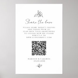 Póster Código QR Compartir El Amor Boda Fiesta Foto Negro