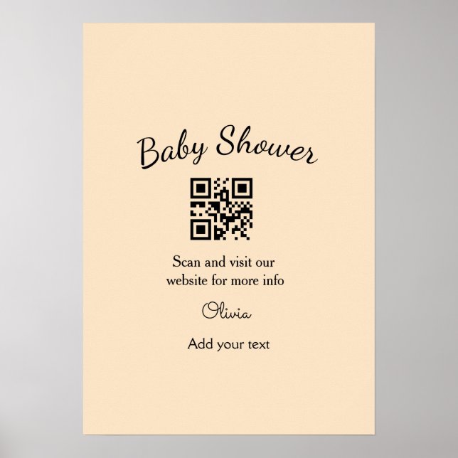 Póster Código QR de baby shower simple rosa agregar nombr (Frente)