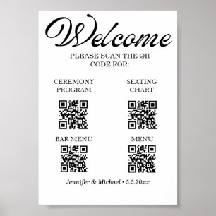 Póster código QR de ceremonia digital y carta de asientos