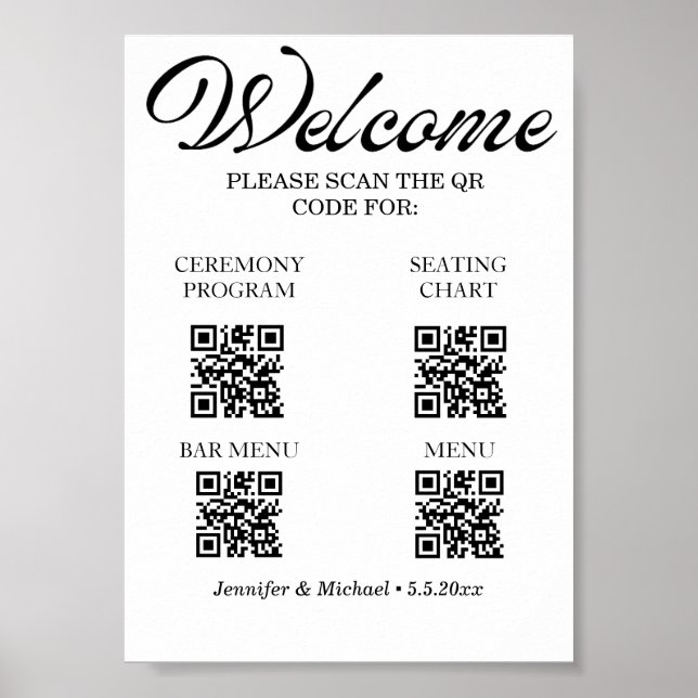 Póster código QR de ceremonia digital y carta de asientos (Frente)