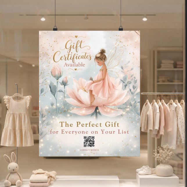 Póster Código QR de Certificado de Regalo de Hada Caprich (Whimsical Fairy Gift Certificate QR Code Promo Poster)