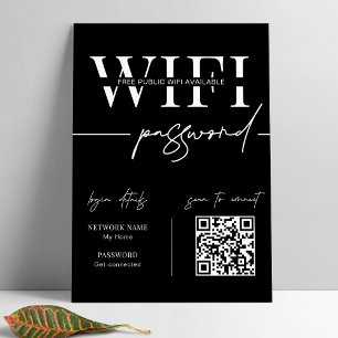 Póster Código QR de contraseña de red WIFI negro minimali