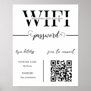 Póster Código QR de contraseña de red WIFI negro y blanco