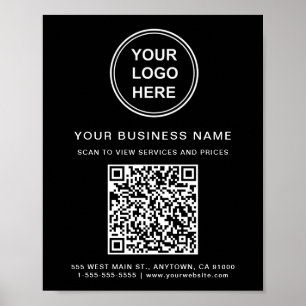 Póster Código QR de logotipo comercial negro