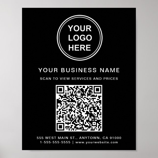 Póster Código QR de logotipo comercial negro (Frente)