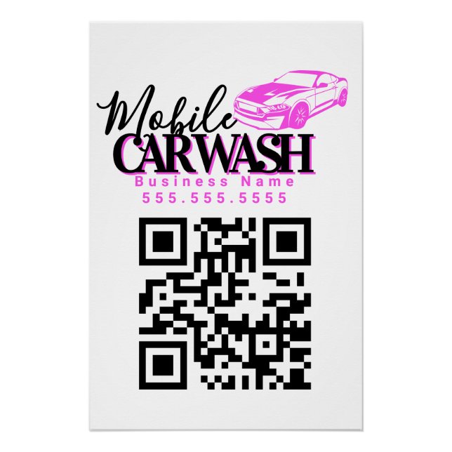 Póster Código QR de Negocio de Detallado de Lavado de Aut (Anverso)