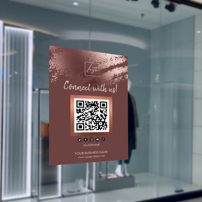 Póster Código QR de Redes Sociales Empresariales de Bronc (Stylish Bronze Business QR Code Social Media Poster)