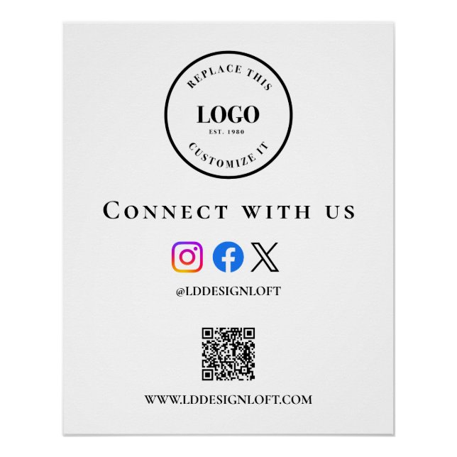 Póster Código QR de redes sociales empresariales sitio we (Anverso)