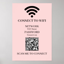 Póster Código QR de WiFi Rosa Personalizado | Pantalla de