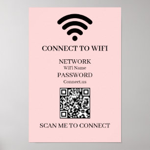 Póster Código QR de WiFi Rosa Personalizado   Pantalla de